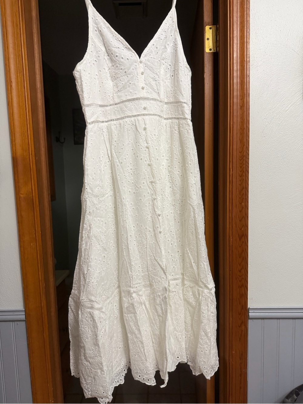 White Eyelet Cotton Sundress - Lightweight V-Neck Dress